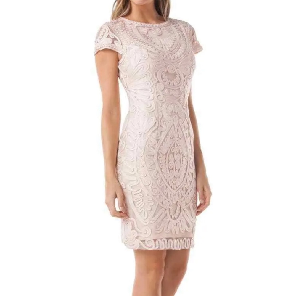 X JS COLLECTIONS SHORT SLEEVE MESH COCKTAIL DRESS